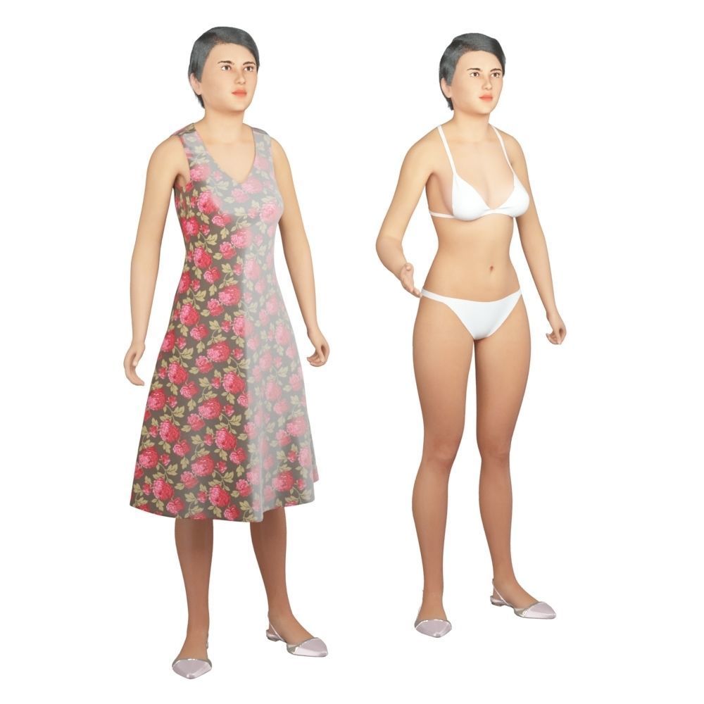 Women real cloth simulation conversation loop animated number 3 3D model_9