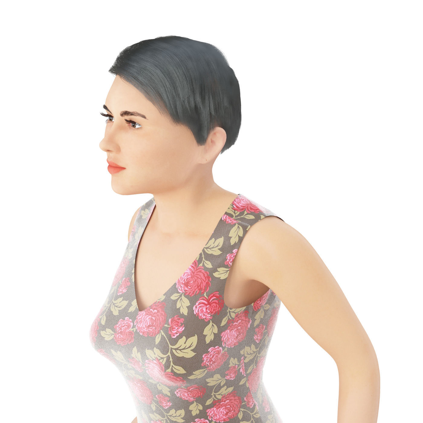 Women real cloth simulation conversation loop animated number 3 3D model_8