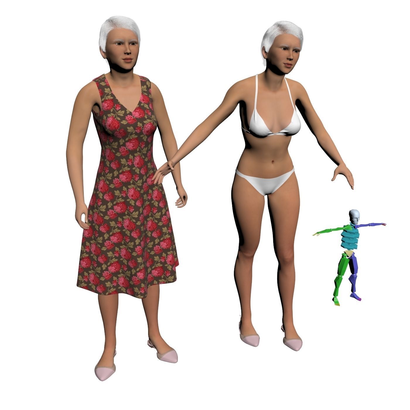 Women real cloth simulation conversation loop animated number 3 3D model_13