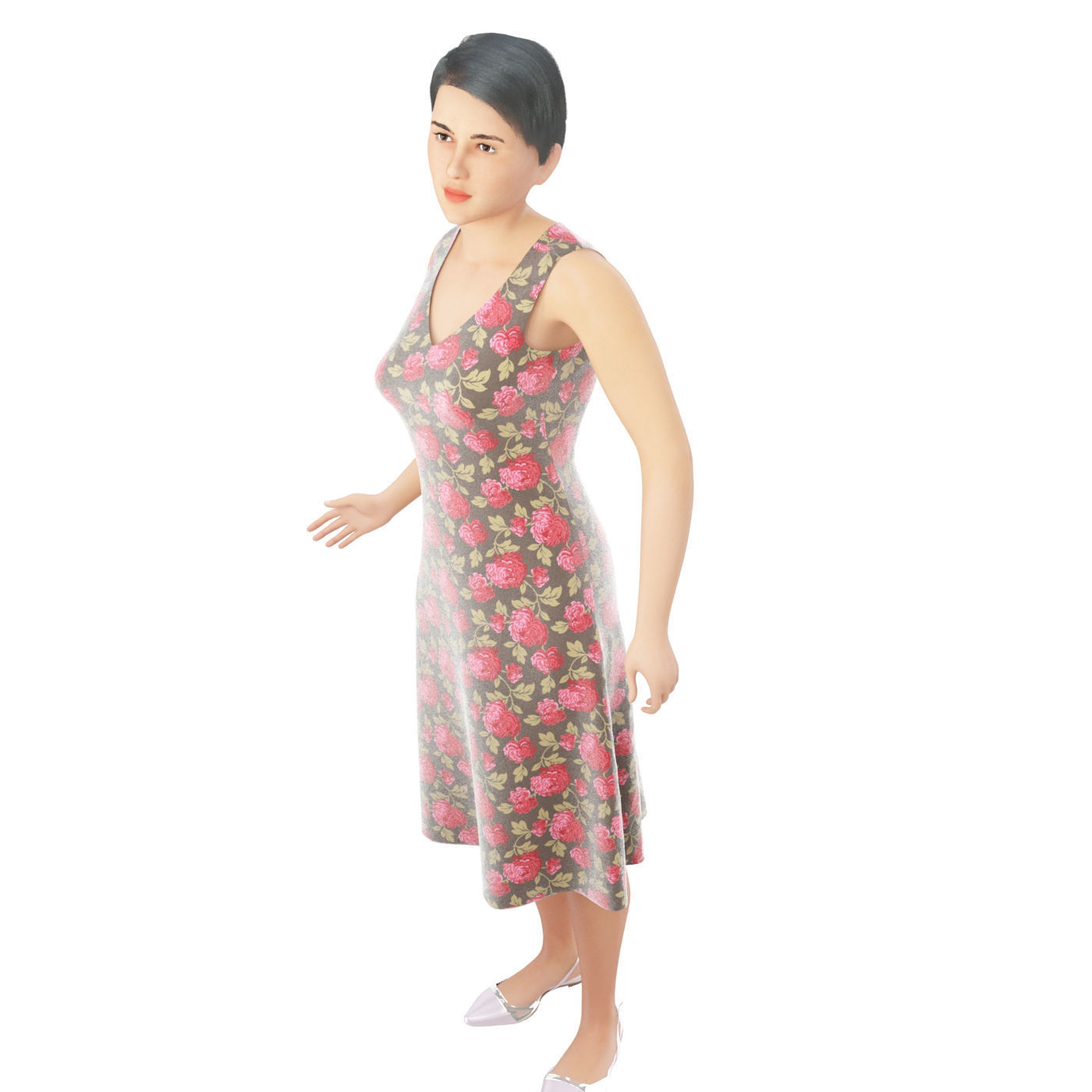 Women real cloth simulation conversation loop animated number 3 3D model_6