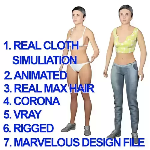 Women real cloth simulation conversation loop animated number 4 3D model