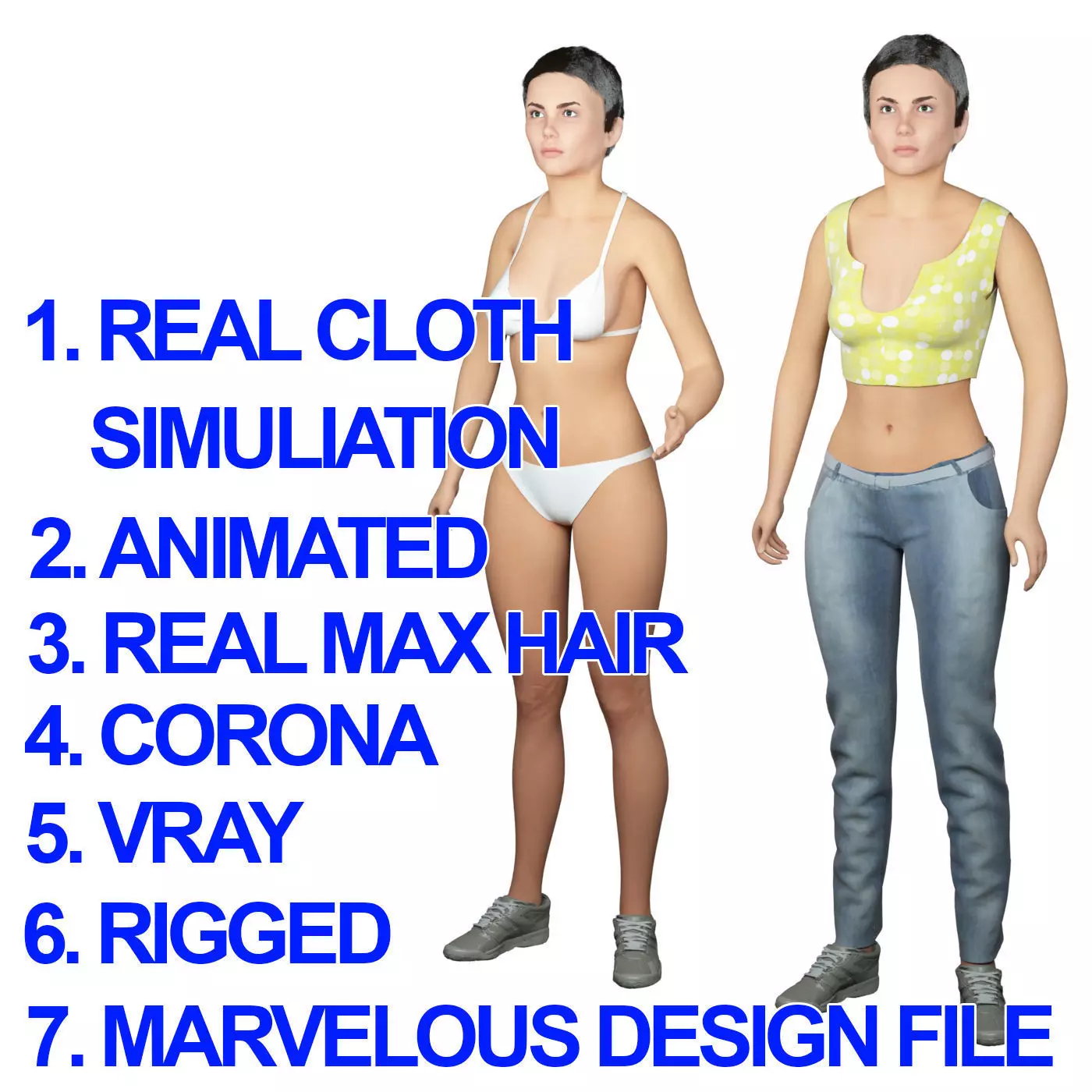 Women real cloth simulation conversation loop animated number 4 3D model_0
