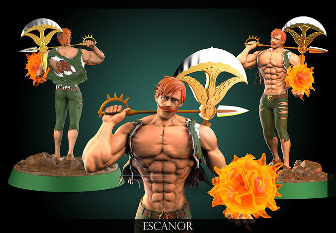 Escanor man holding sword and fire 3D print model
