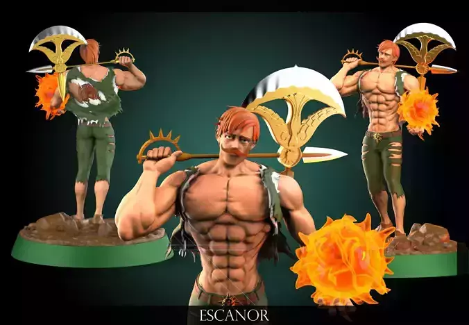 Escanor man holding sword and fire 3D print model