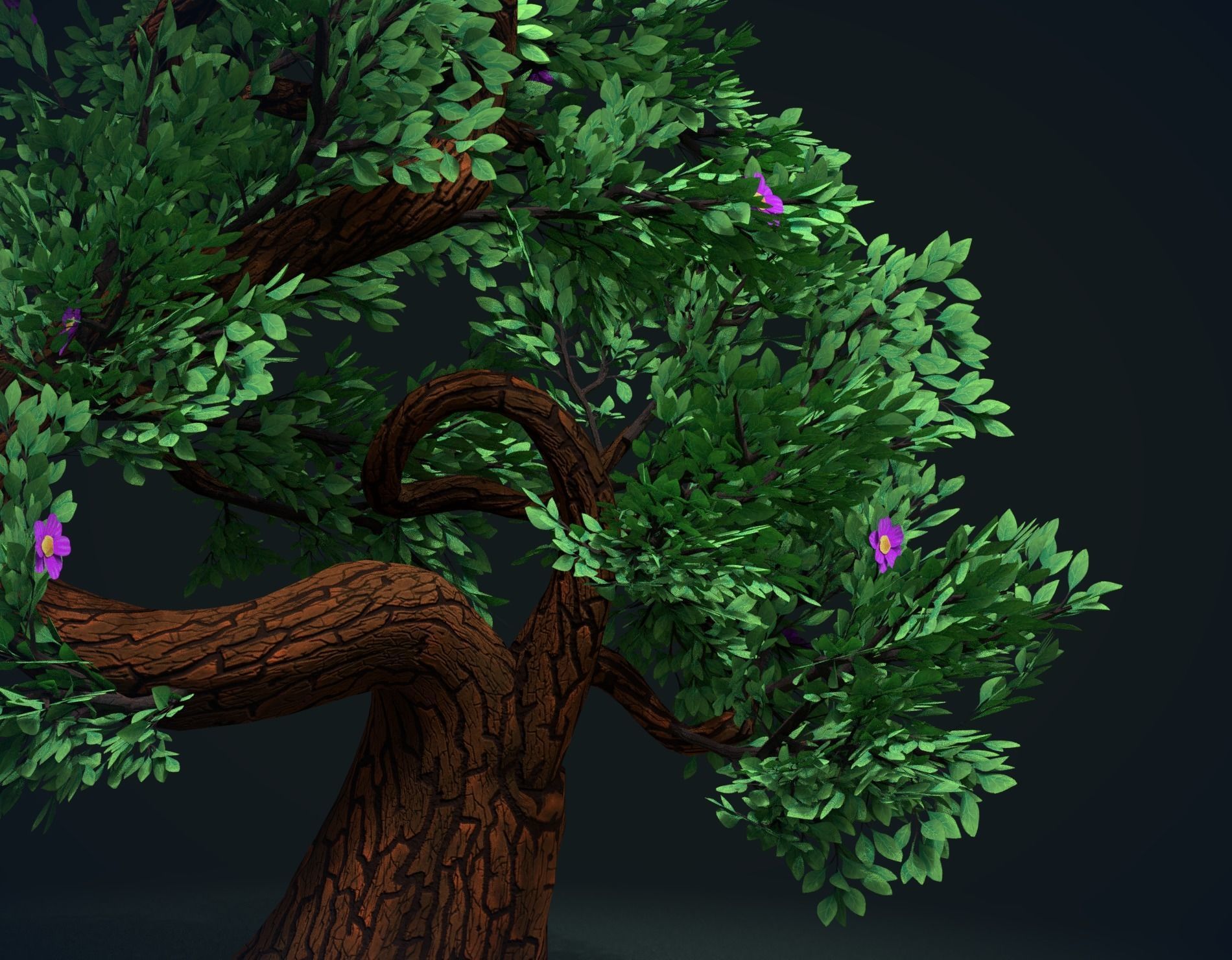 Tree with flowers Low-poly 3D model_7