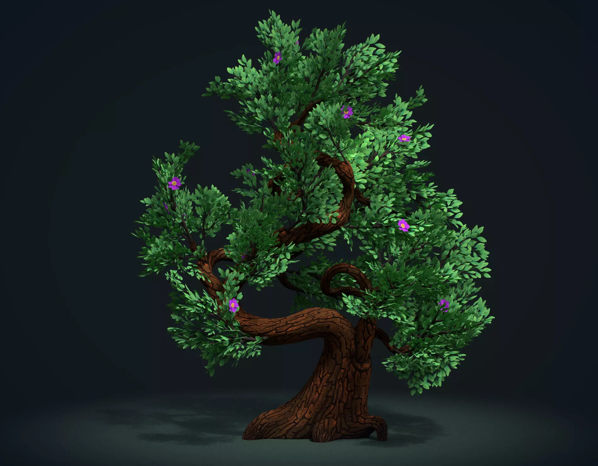 Tree with flowers Low-poly 3D model_0