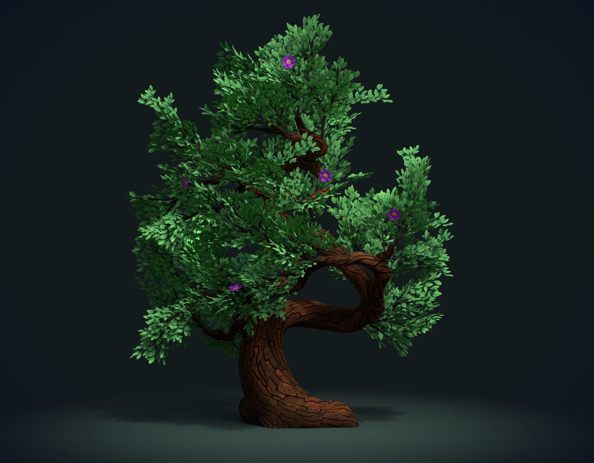Tree with flowers Low-poly 3D model_2