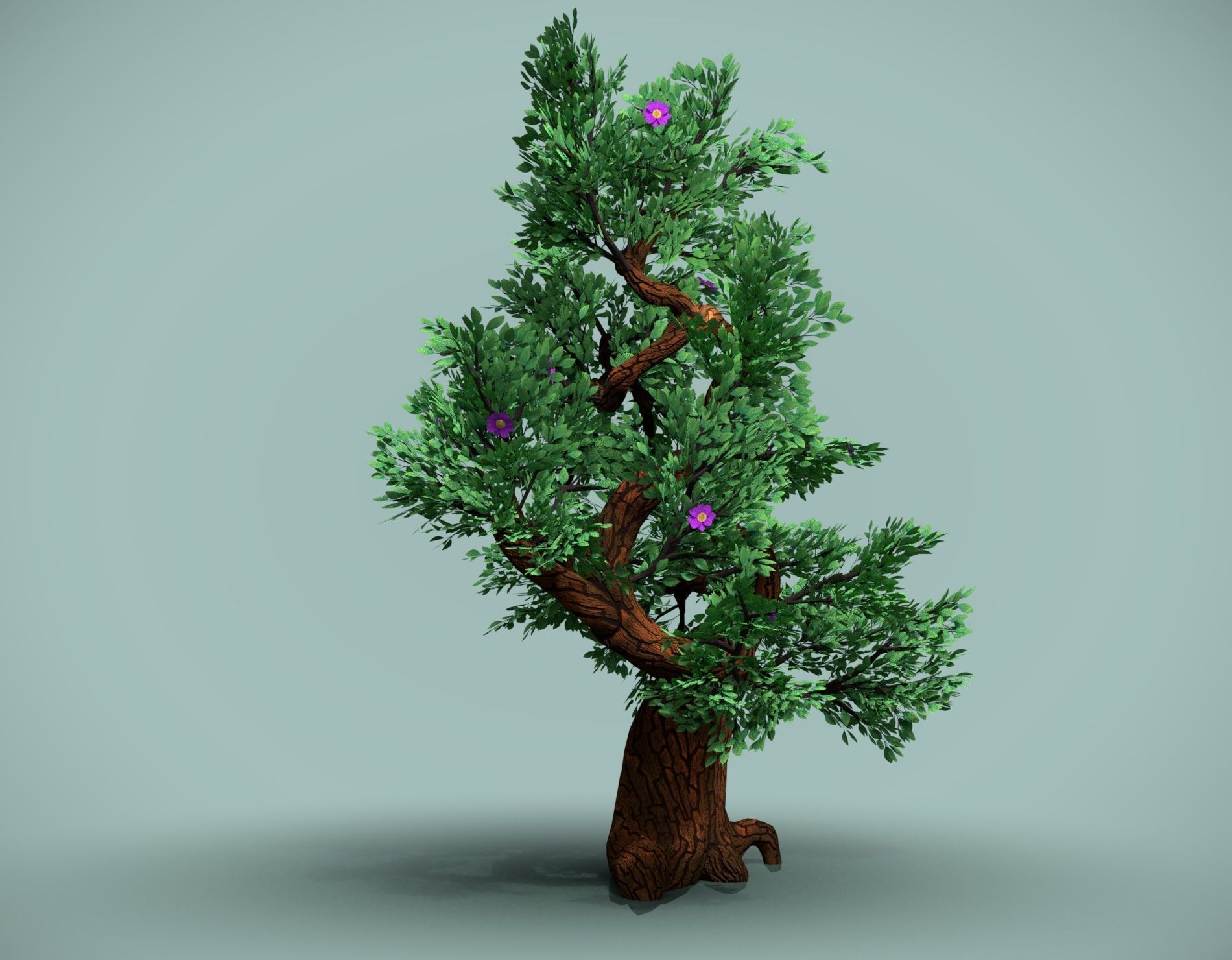 Tree with flowers Low-poly 3D model_12