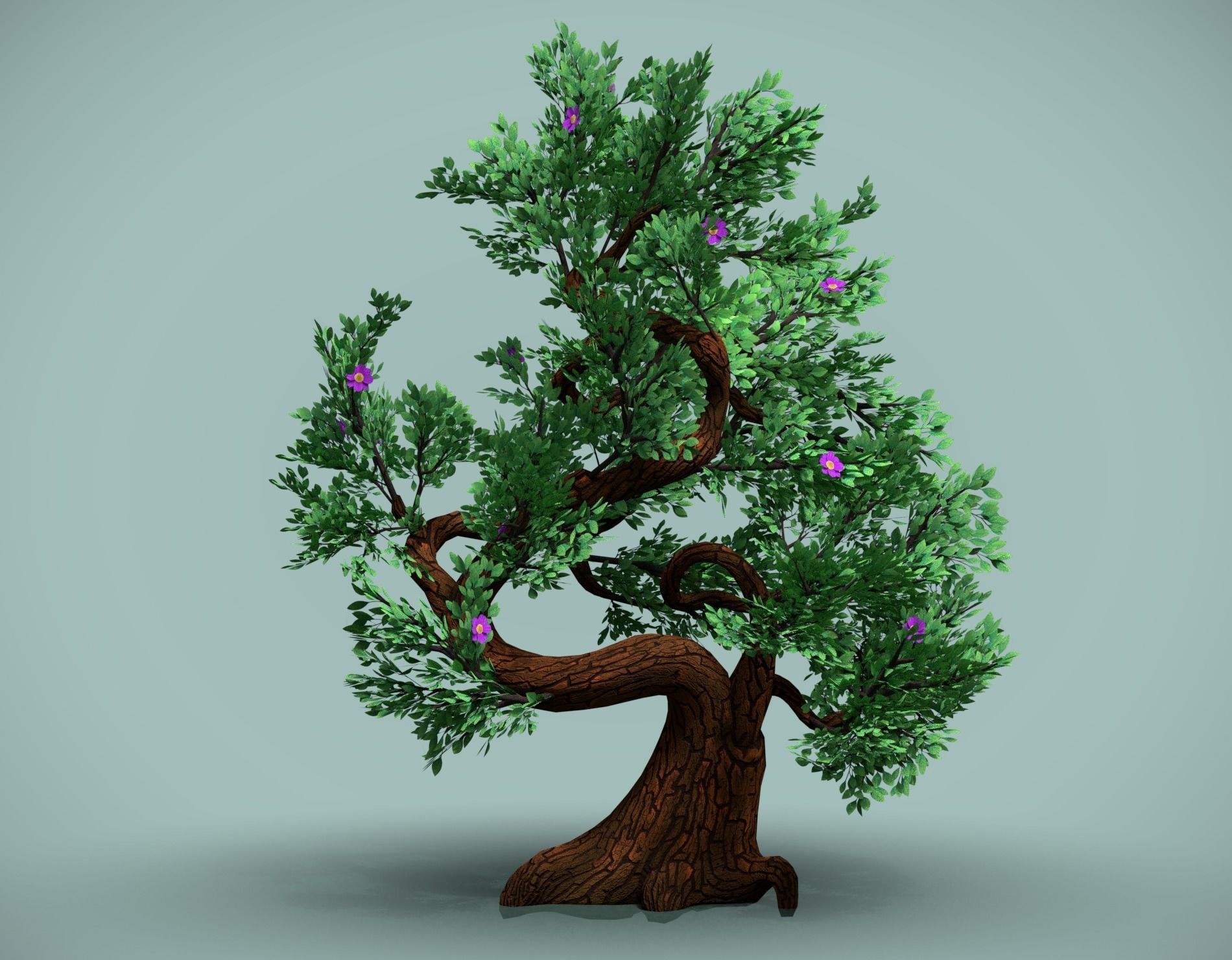 Tree with flowers Low-poly 3D model_11