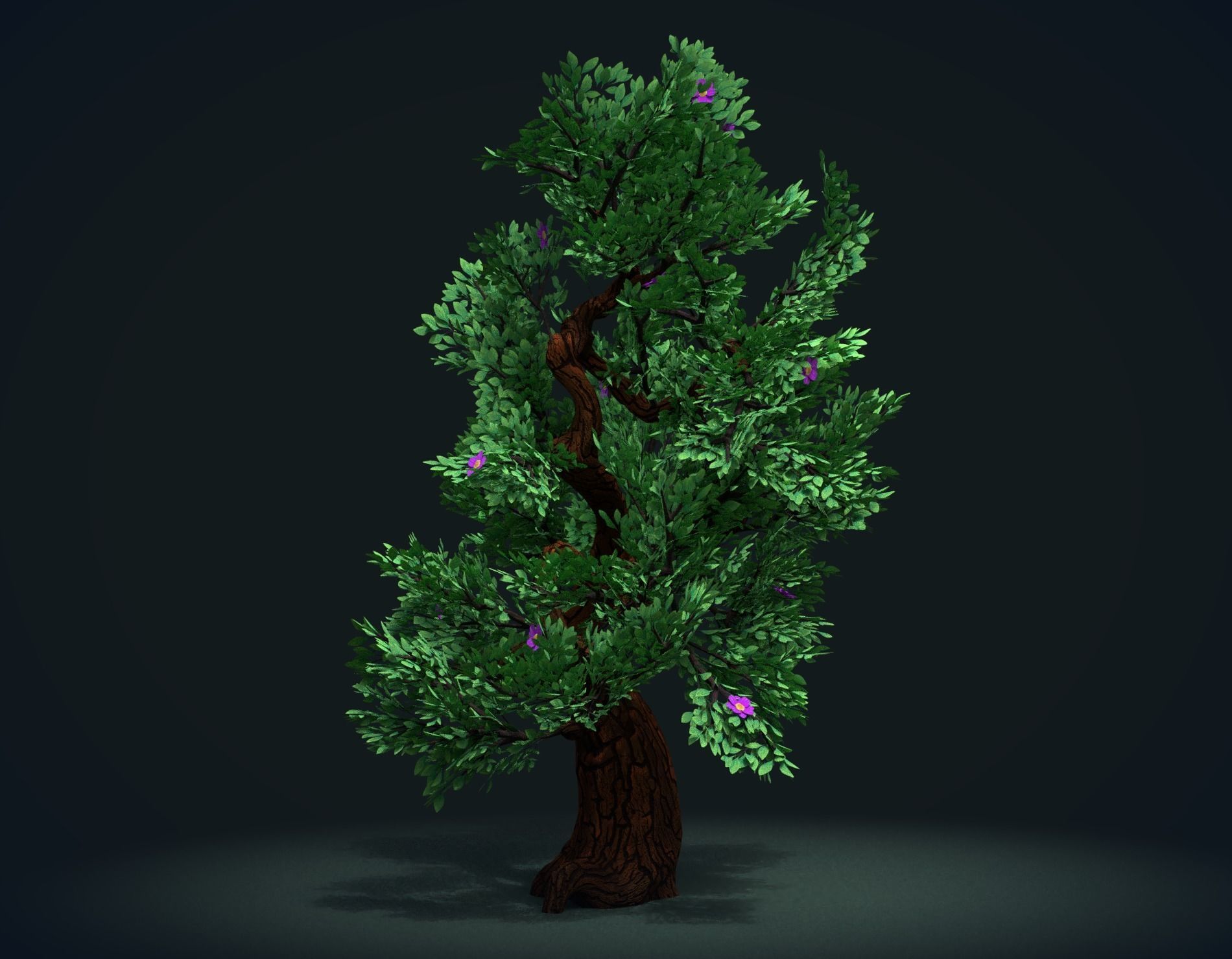 Tree with flowers Low-poly 3D model_3