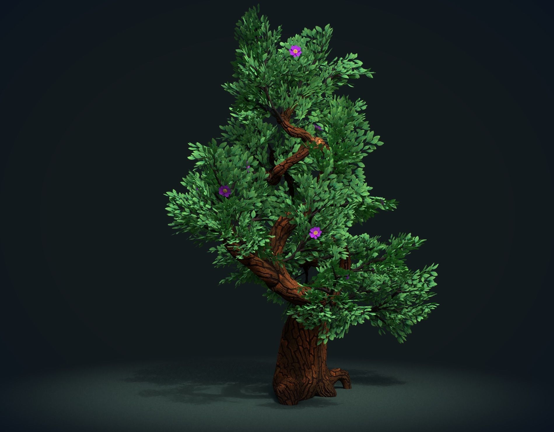 Tree with flowers Low-poly 3D model_1