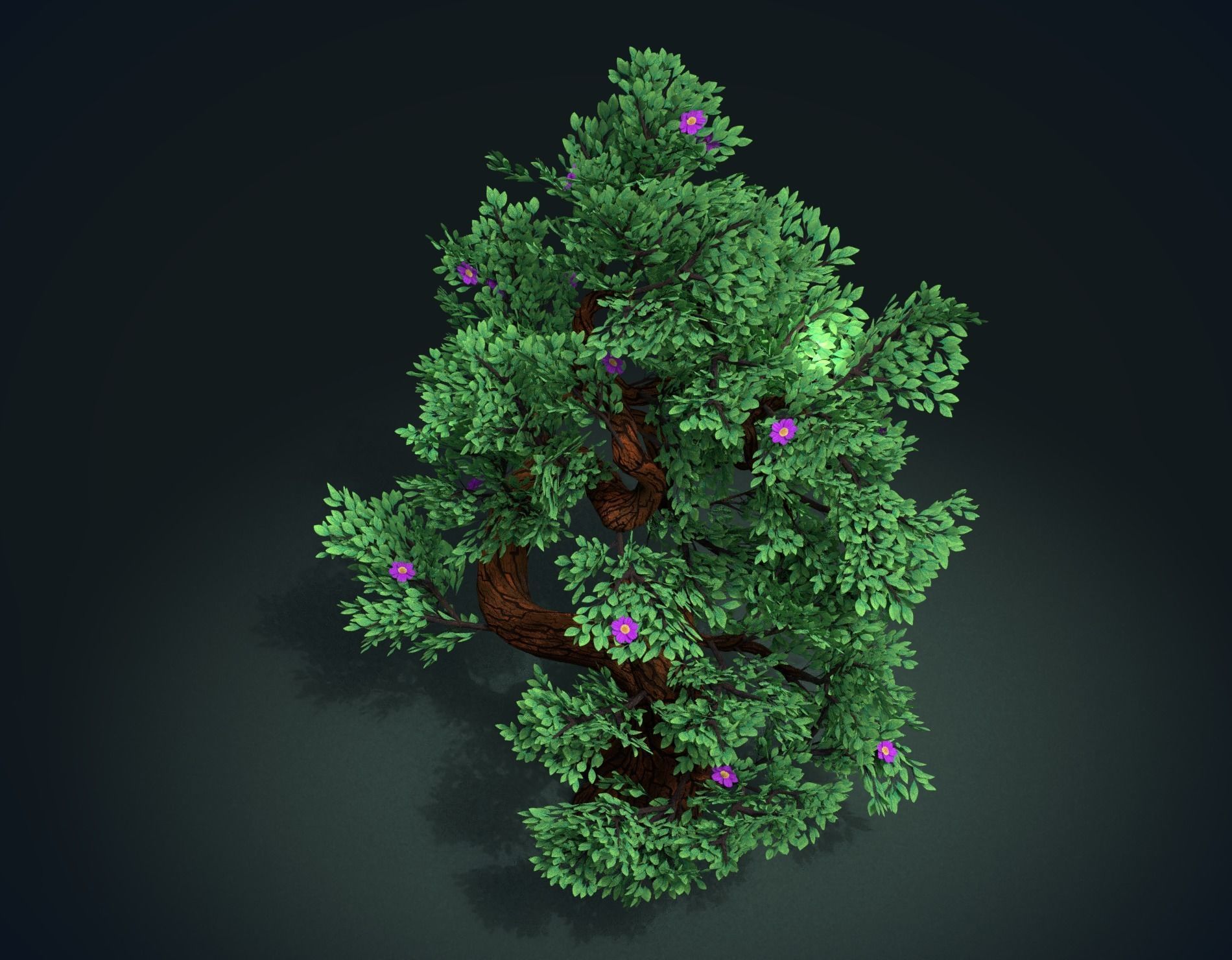 Tree with flowers Low-poly 3D model_4