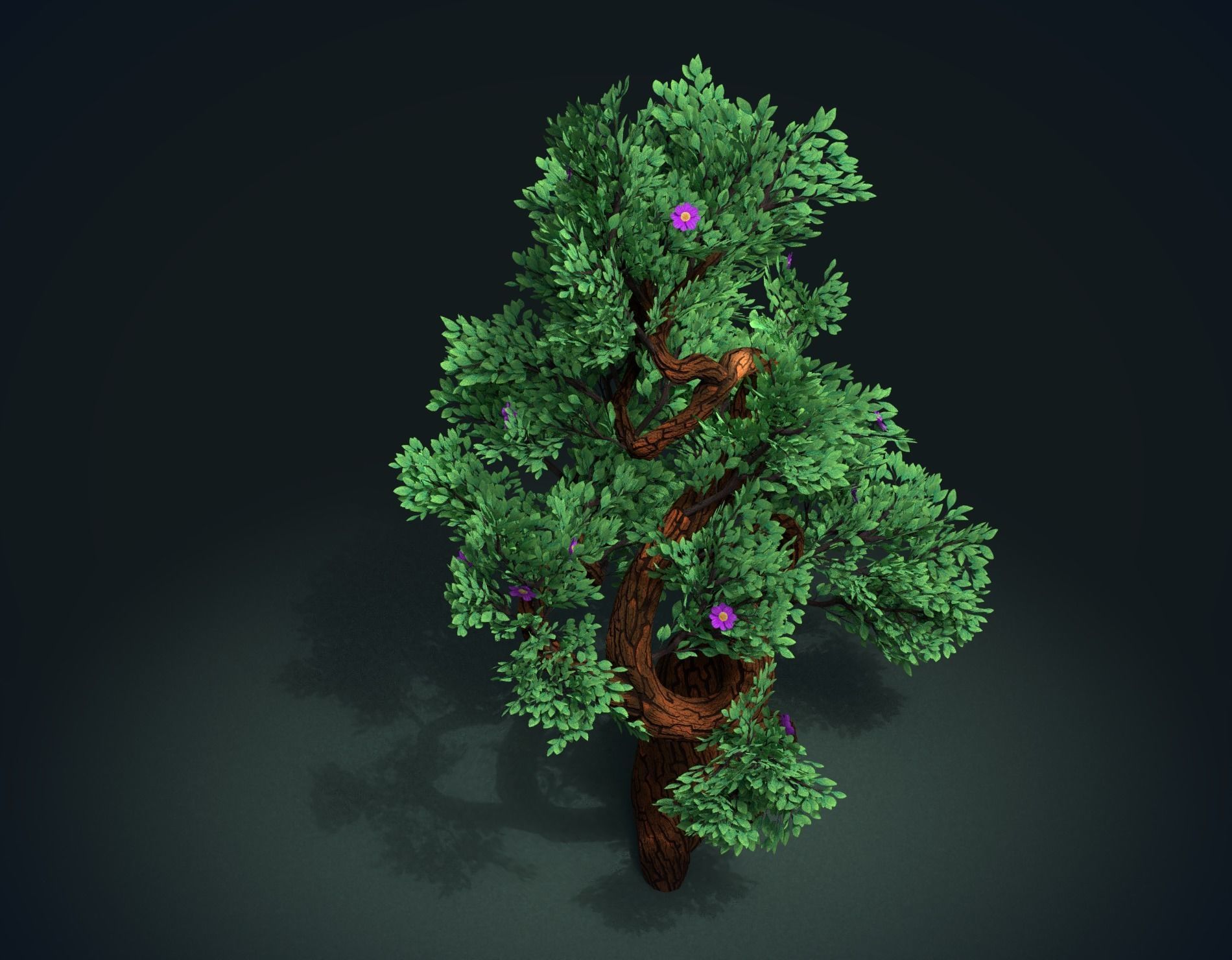Tree with flowers Low-poly 3D model_5