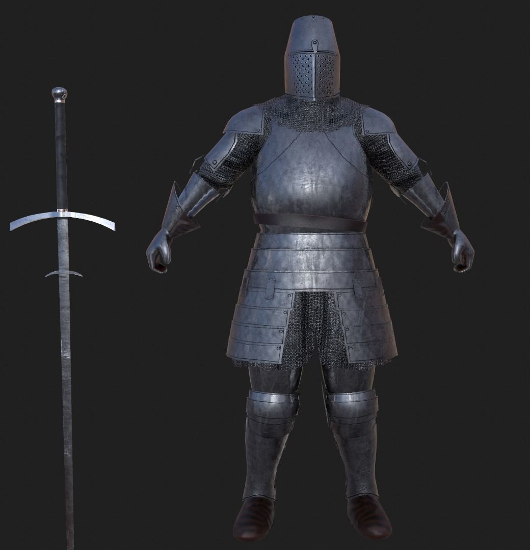 Knight medievel with claymore Low-poly 3D model_7