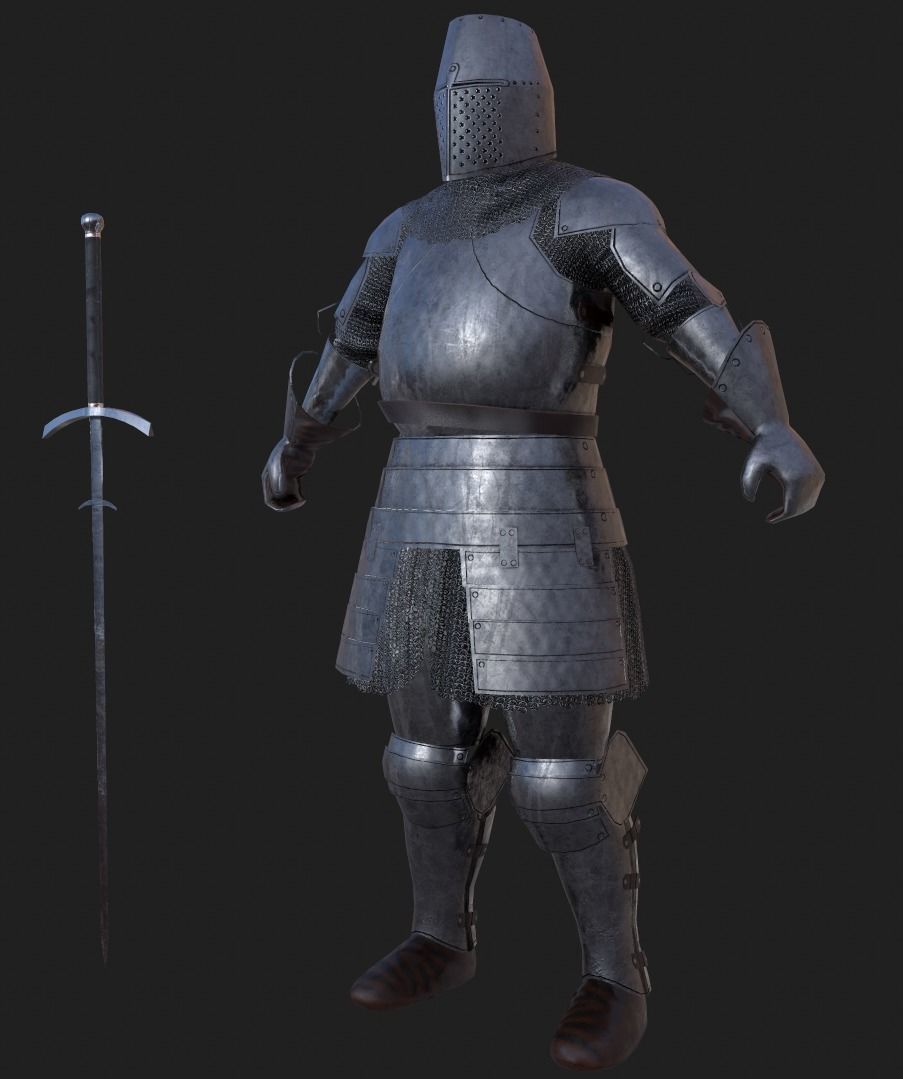 Knight medievel with claymore Low-poly 3D model_8