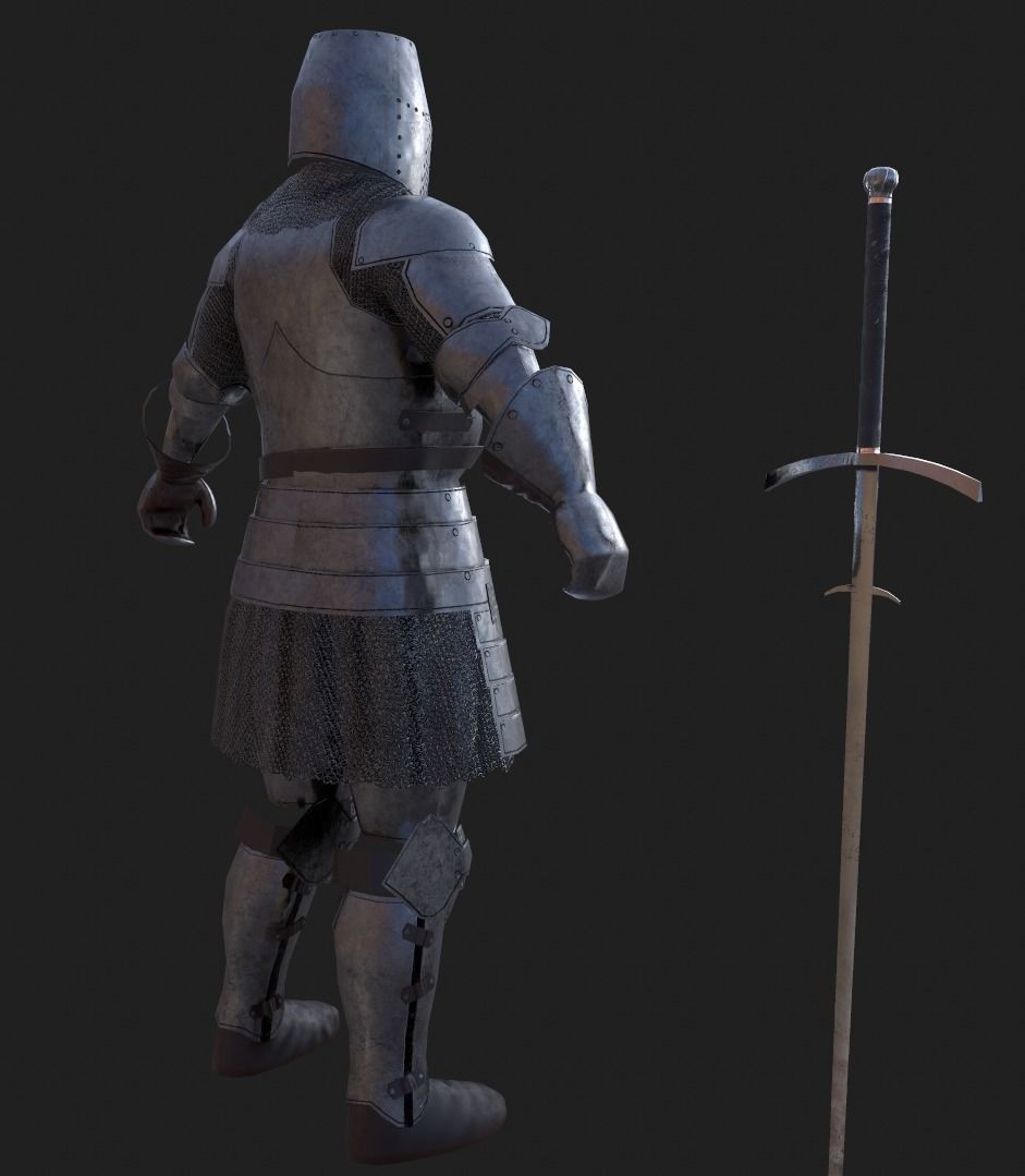 Knight medievel with claymore Low-poly 3D model_4