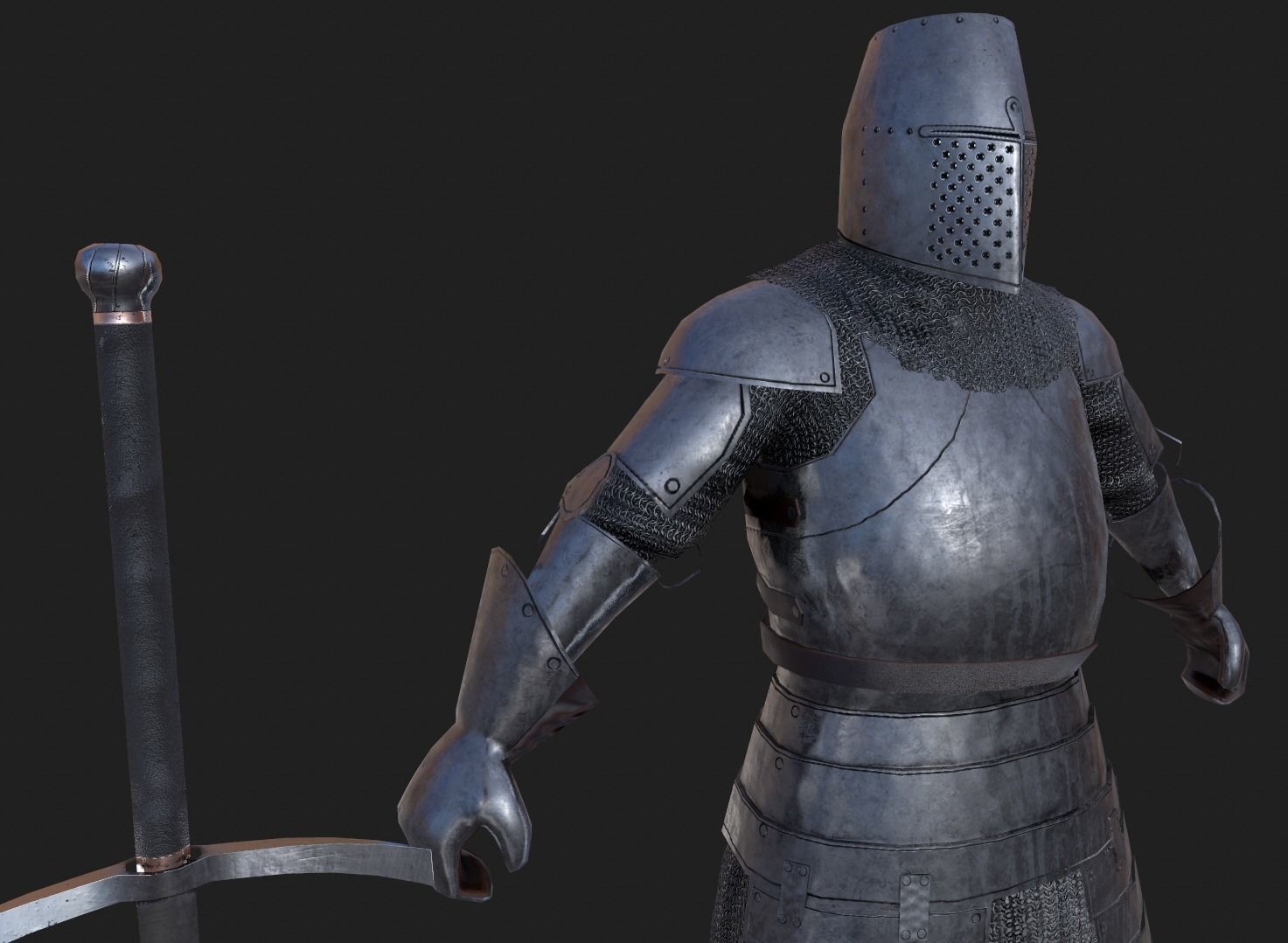 Knight medievel with claymore Low-poly 3D model_5