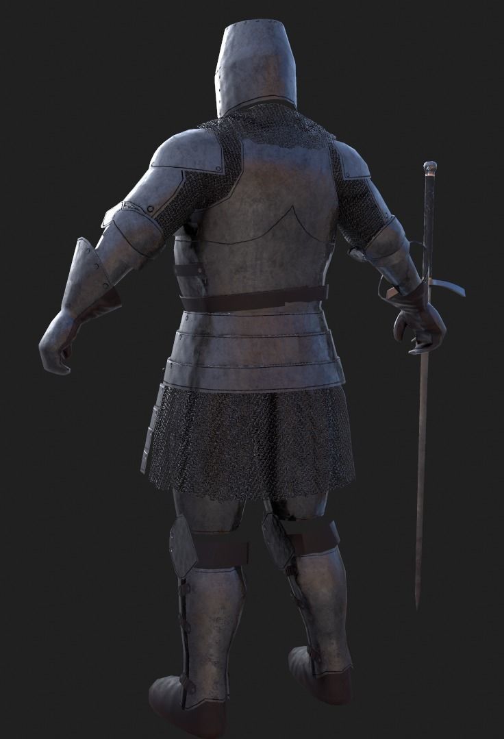 Knight medievel with claymore Low-poly 3D model_3