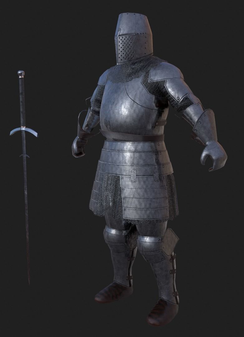 Knight medievel with claymore Low-poly 3D model_2
