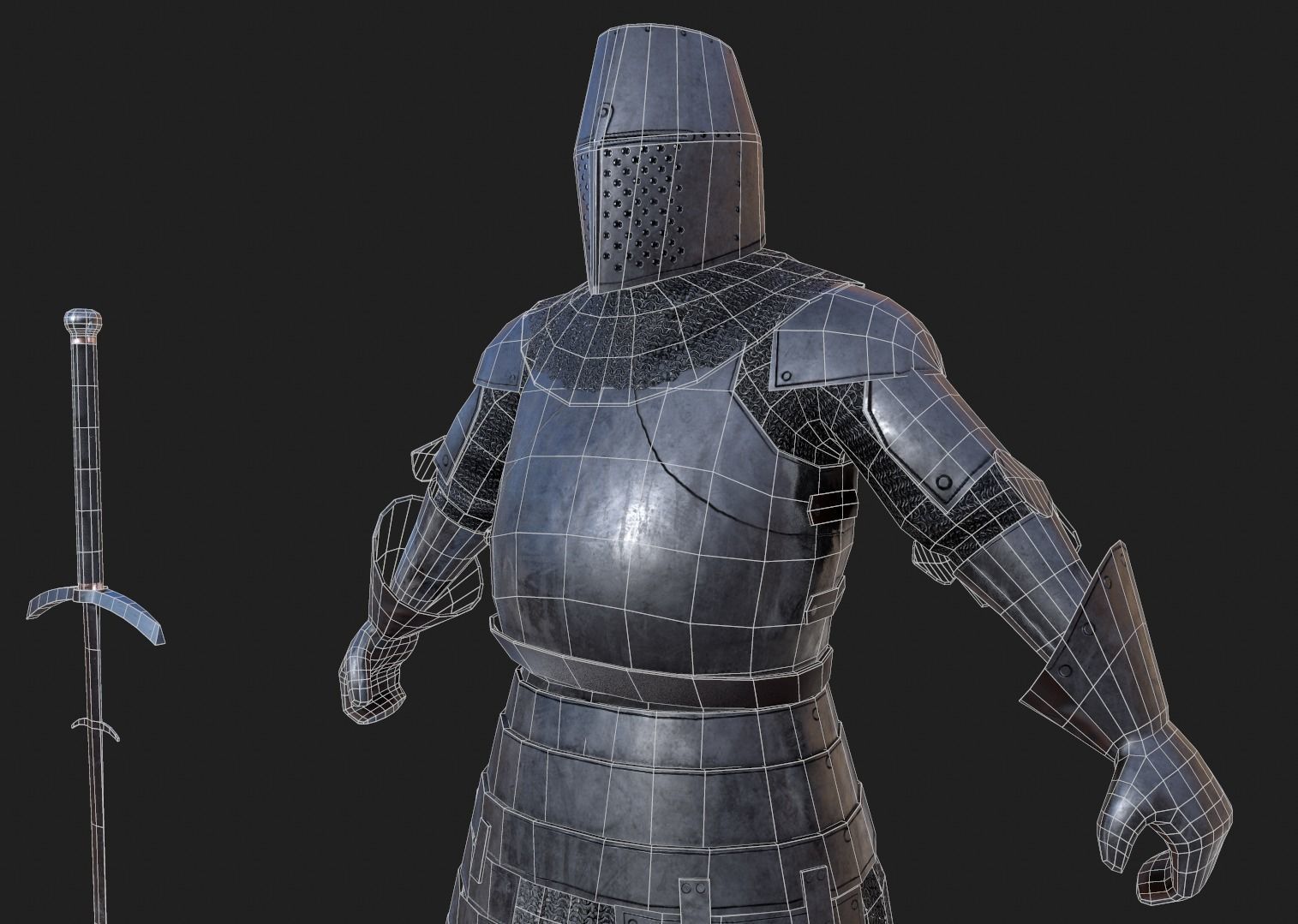 Knight medievel with claymore Low-poly 3D model_10