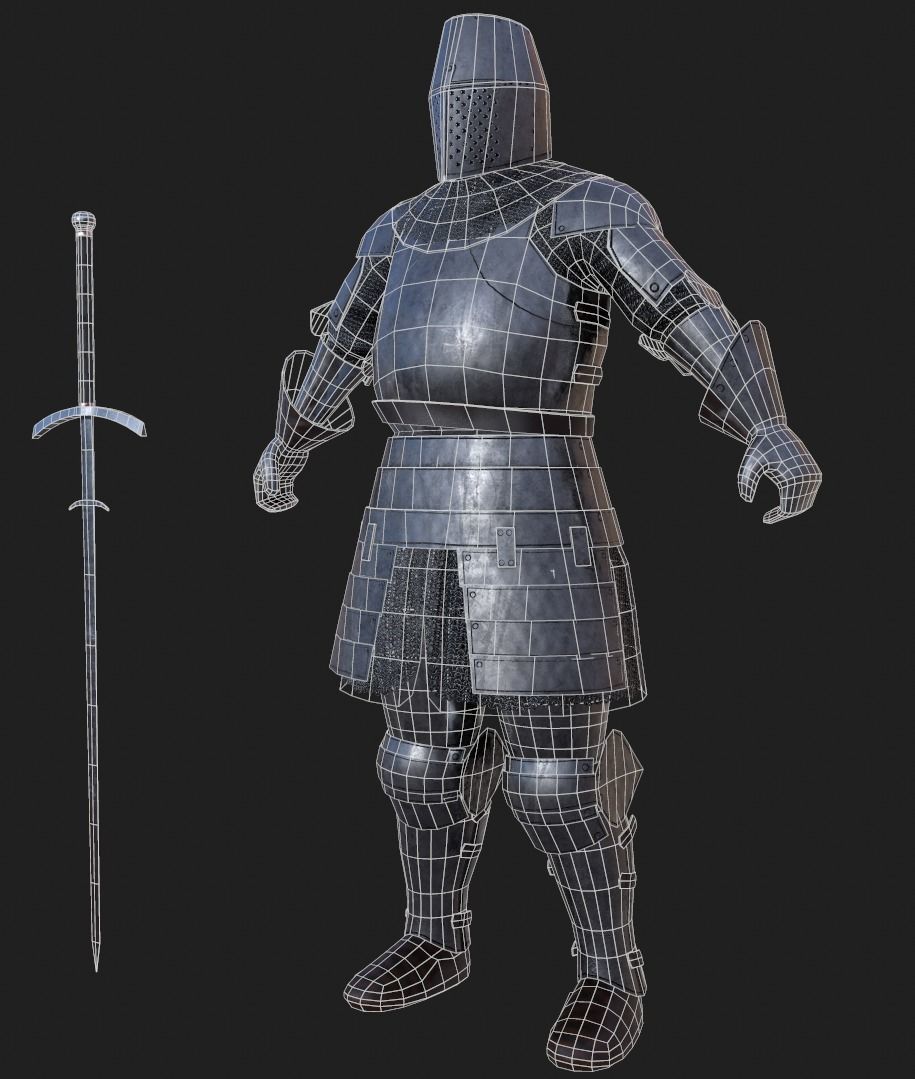 Knight medievel with claymore Low-poly 3D model_9