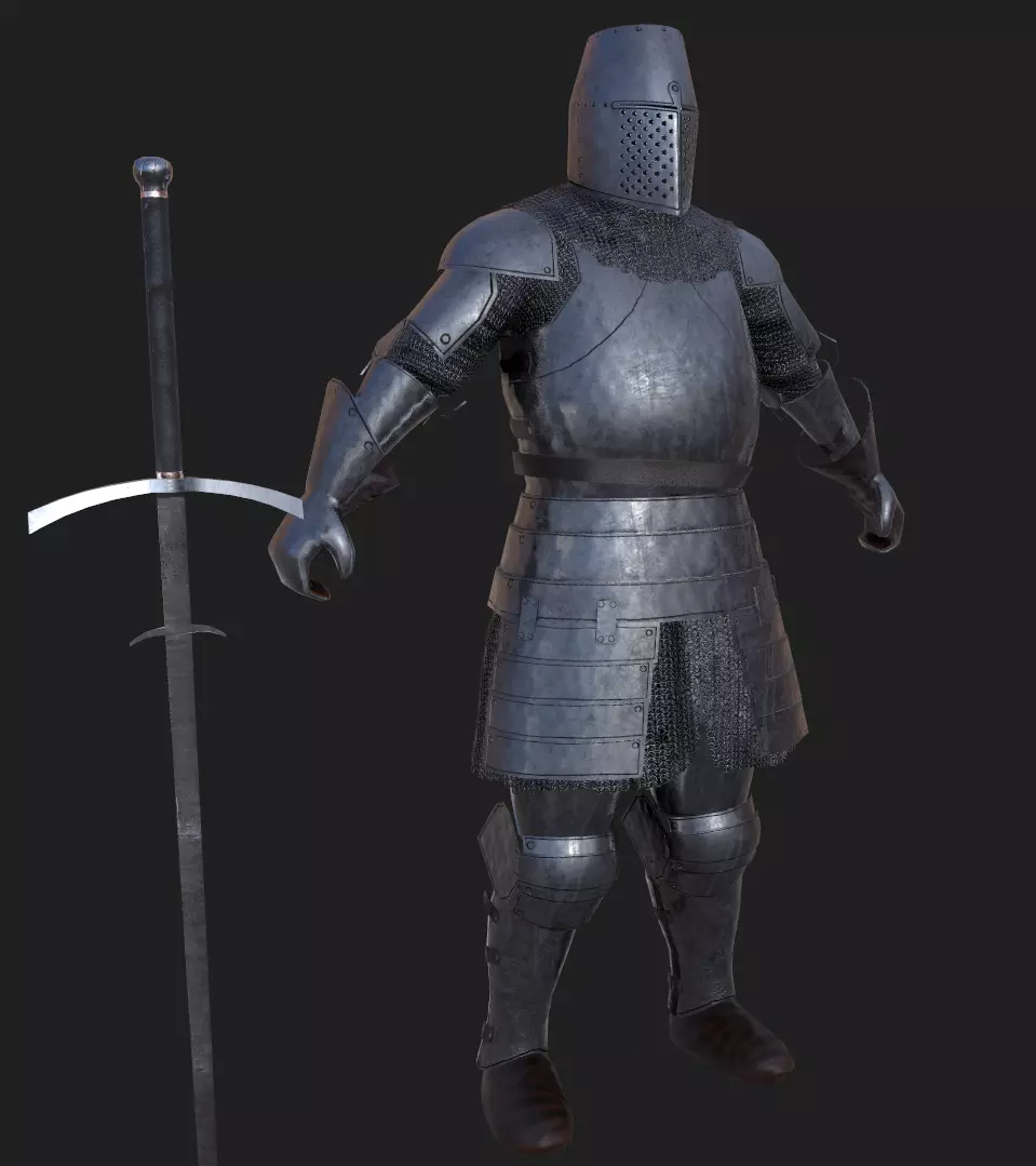Knight medievel with claymore Low-poly 3D model_0