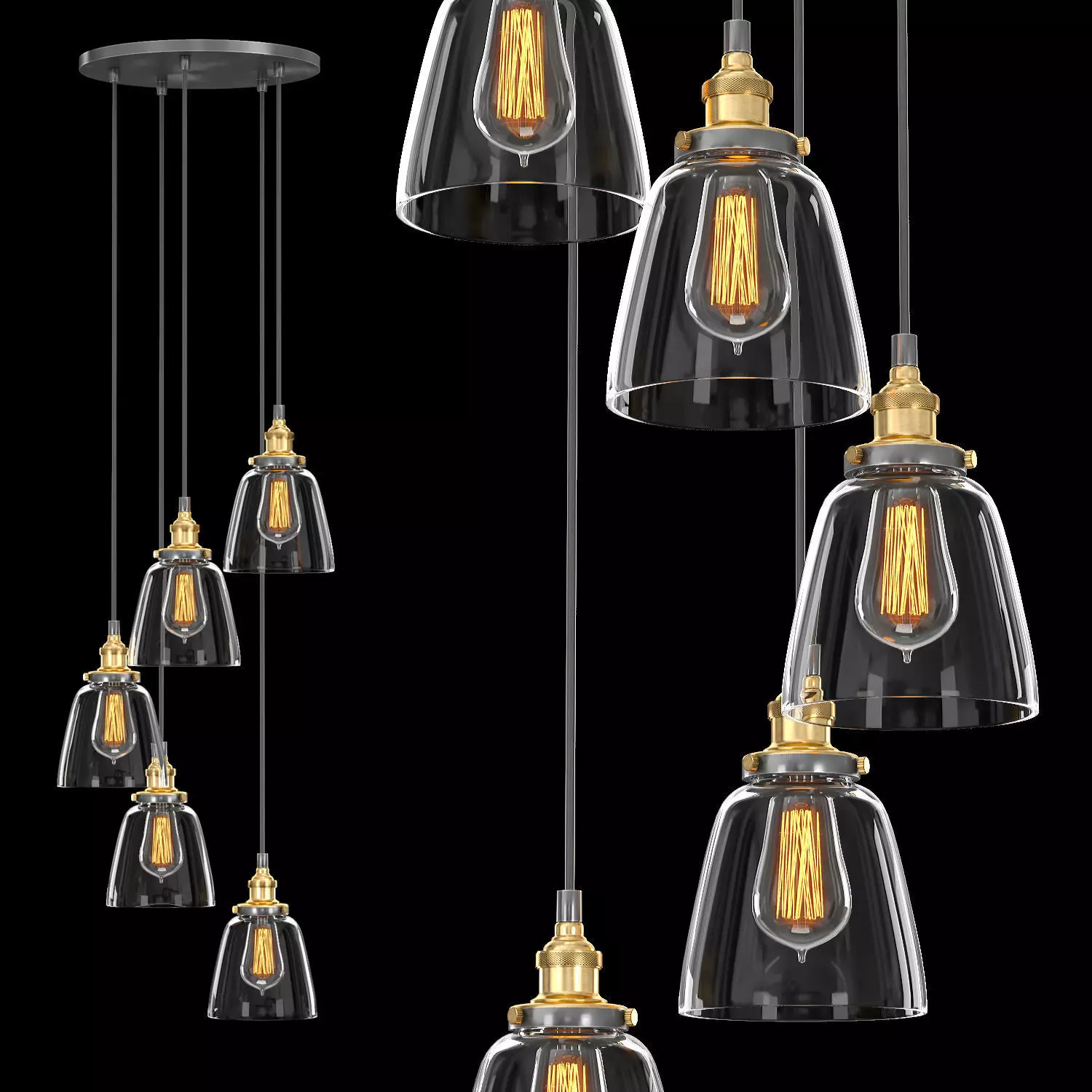 20TH C FACTORY FILAMENT CLEAR GLASS CLOCHE ROUND PENDANT 3D model_0