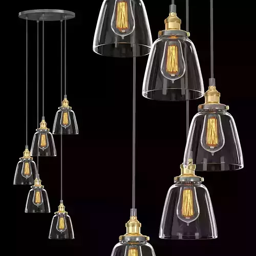 20TH C FACTORY FILAMENT CLEAR GLASS CLOCHE ROUND PENDANT 3D model