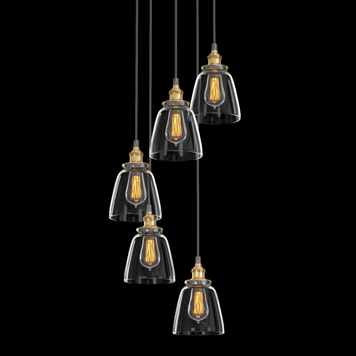 20TH C FACTORY FILAMENT CLEAR GLASS CLOCHE ROUND PENDANT 3D model_2