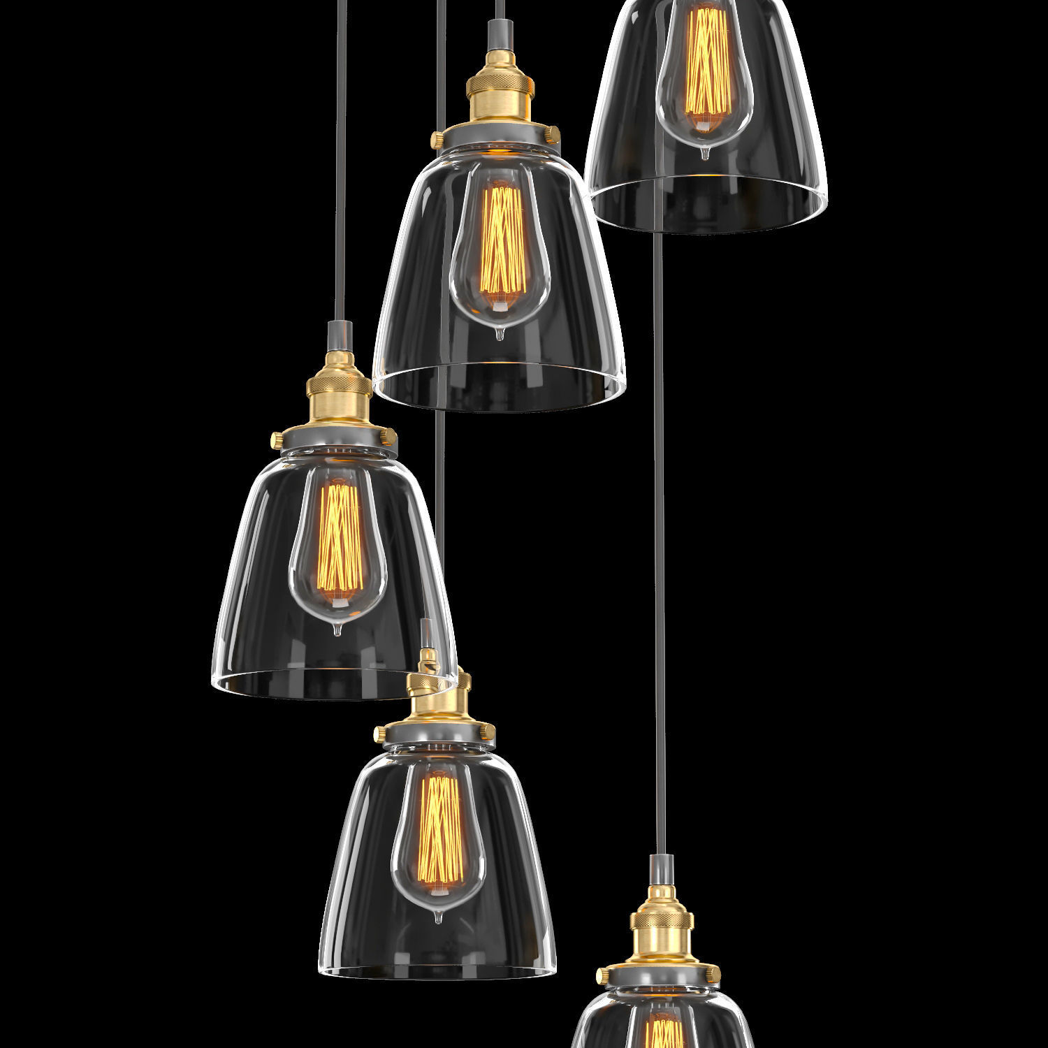 20TH C FACTORY FILAMENT CLEAR GLASS CLOCHE ROUND PENDANT 3D model_3