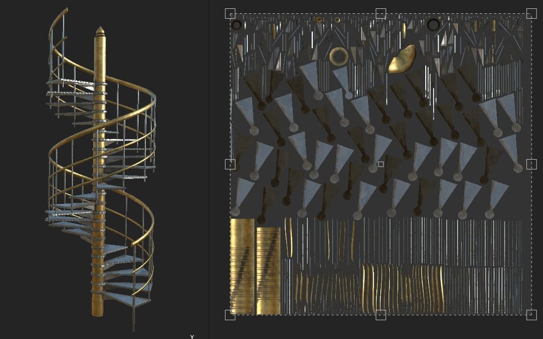 Metal Spiral Stairs Low-poly 3D model_5