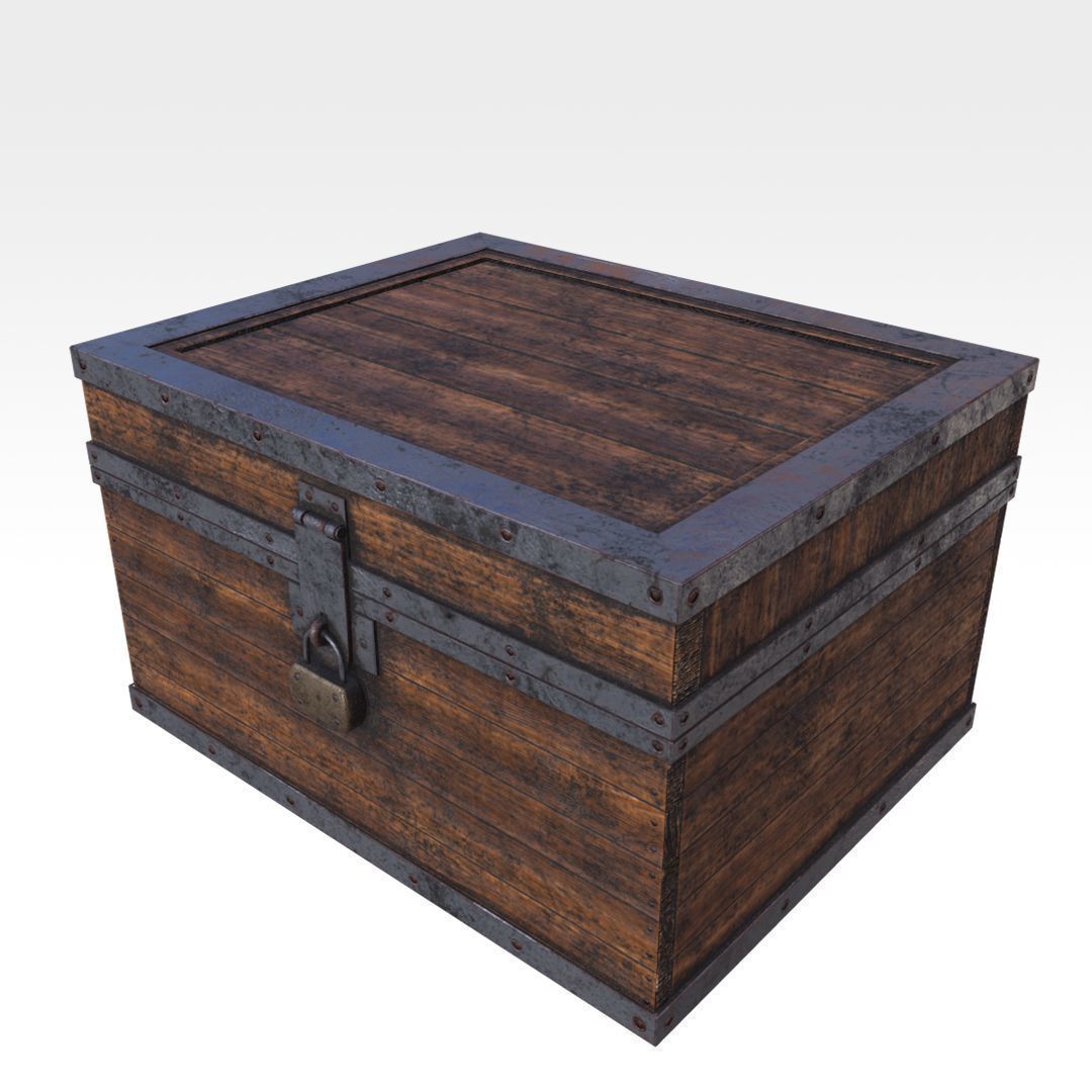 Wooden Chest Low-poly 3D model_7