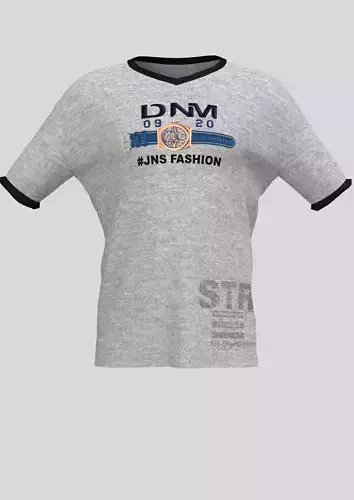 Gray T-Shirt With Screen Print And Siticer 3D model