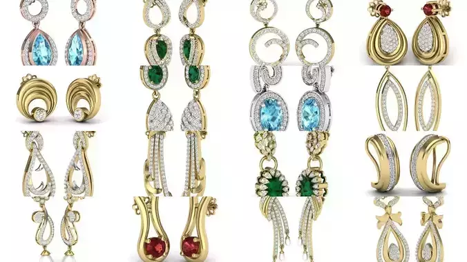 300 Women earrings 3dm render detail bulk collection  