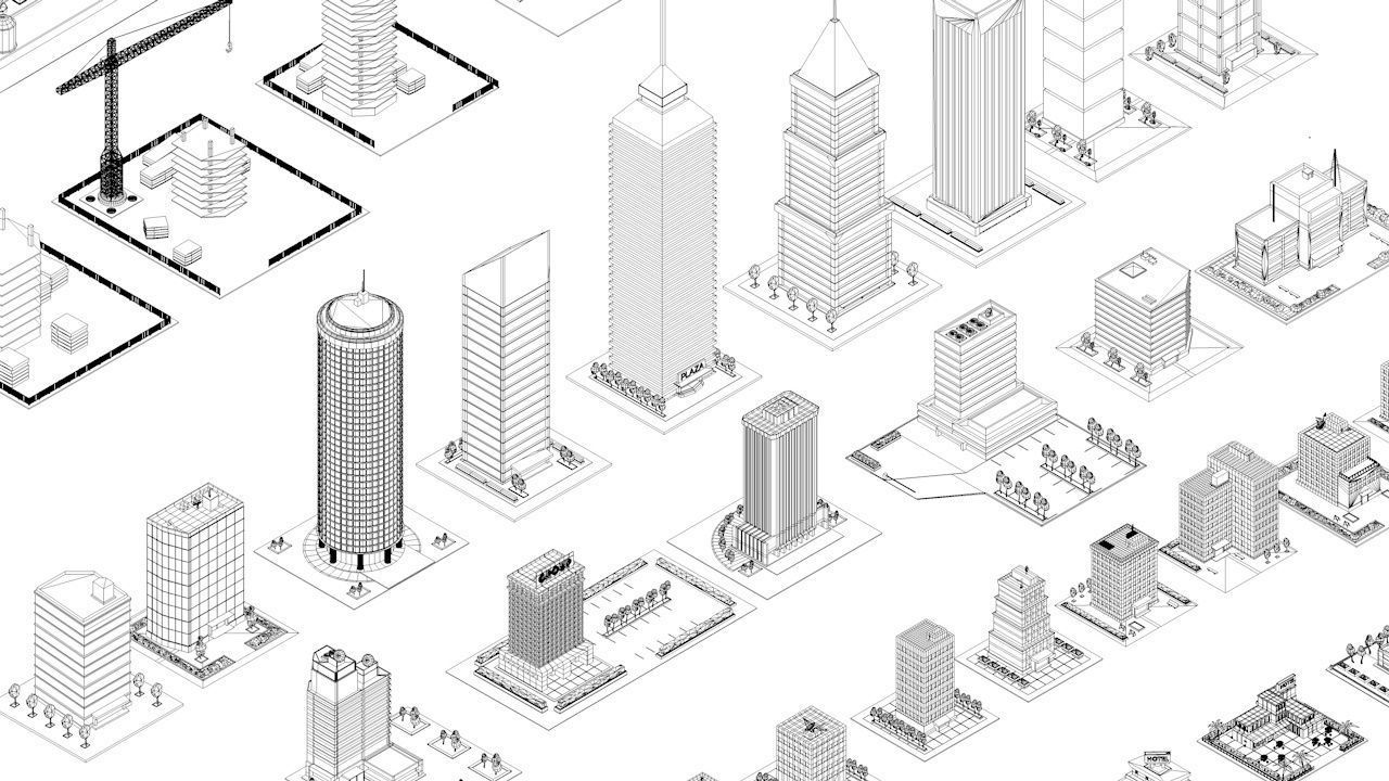 Cartoon Low Poly Night City Buildings Pack Low-poly 3D model_8