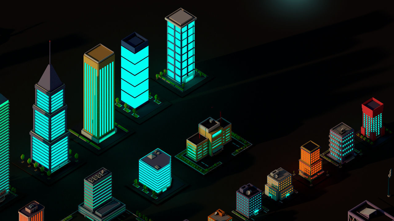 Cartoon Low Poly Night City Buildings Pack Low-poly 3D model_4