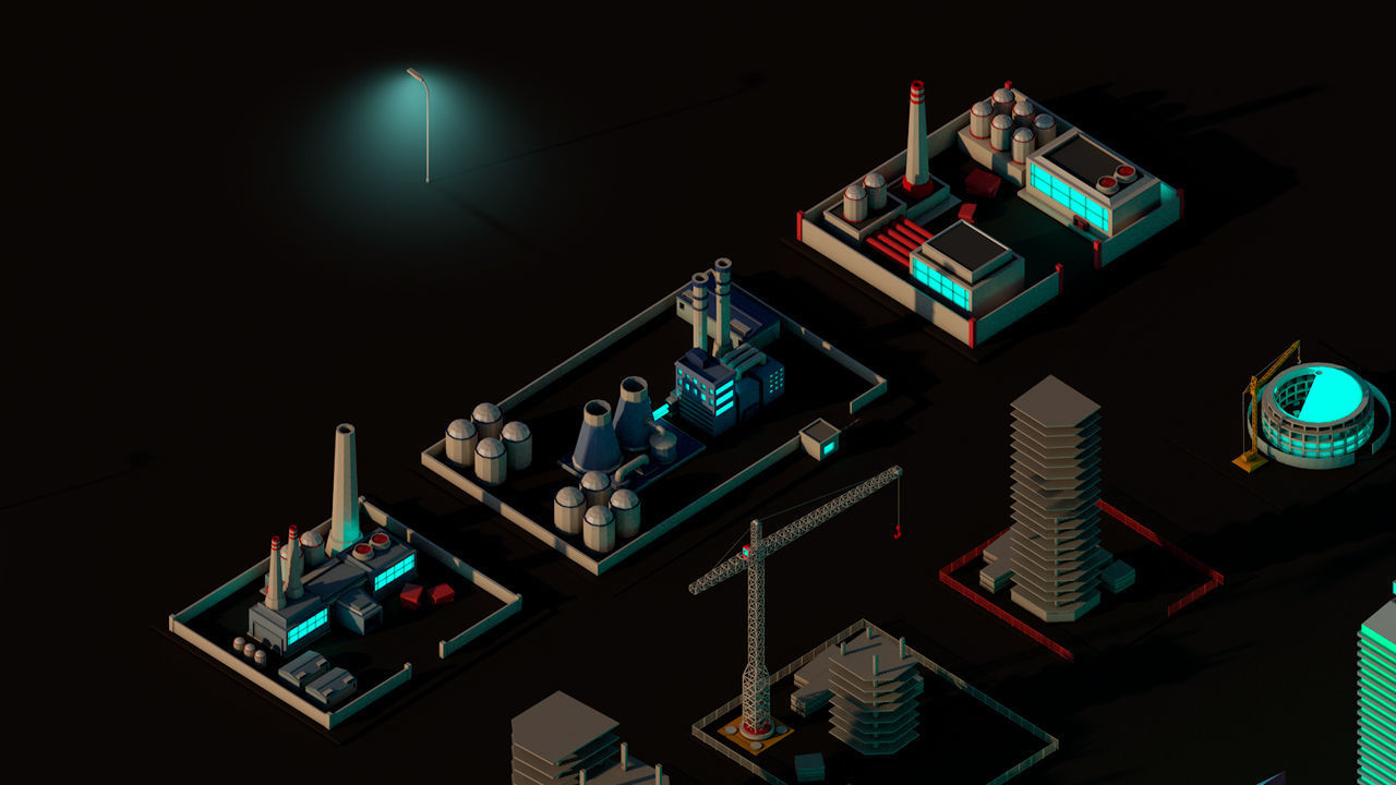 Cartoon Low Poly Night City Buildings Pack Low-poly 3D model_2