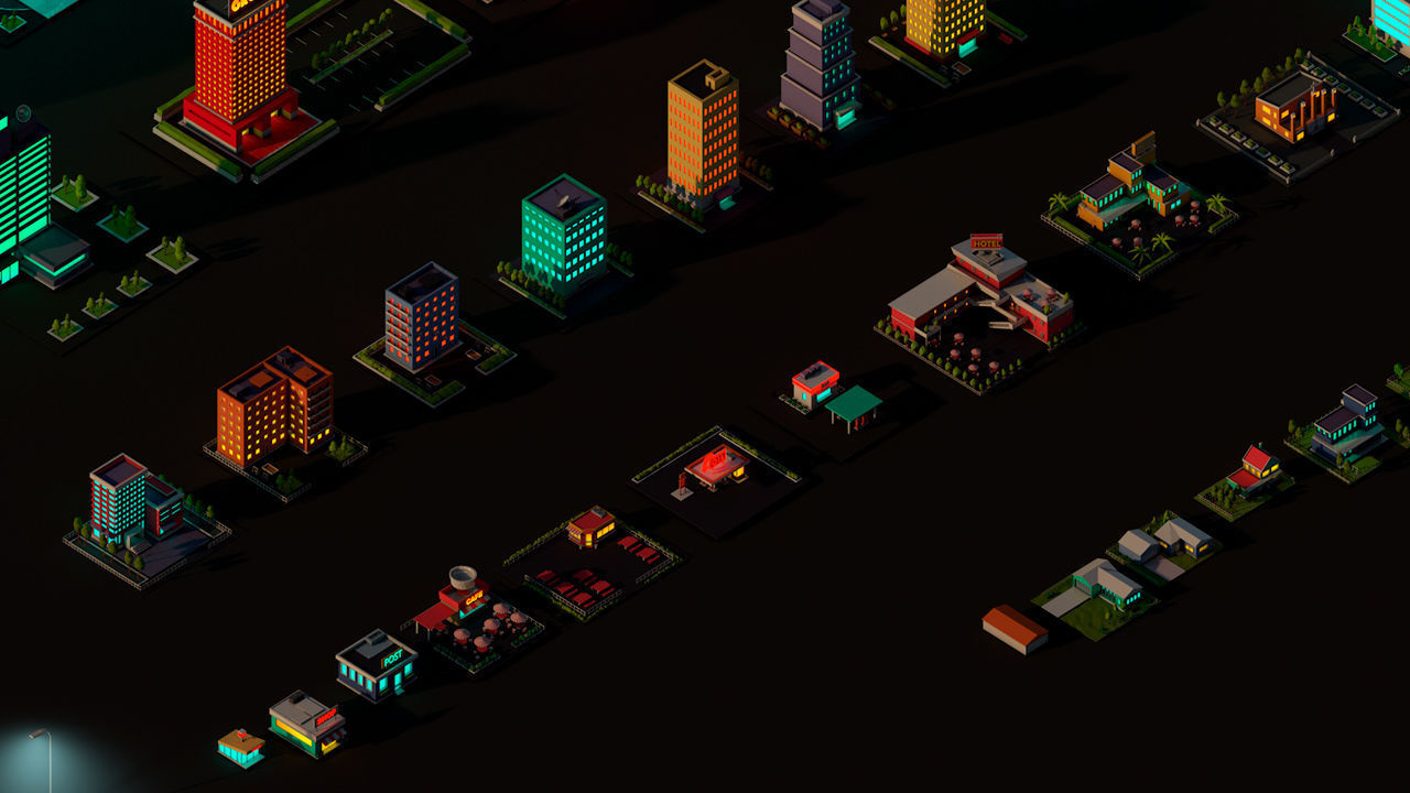 Cartoon Low Poly Night City Buildings Pack Low-poly 3D model_5