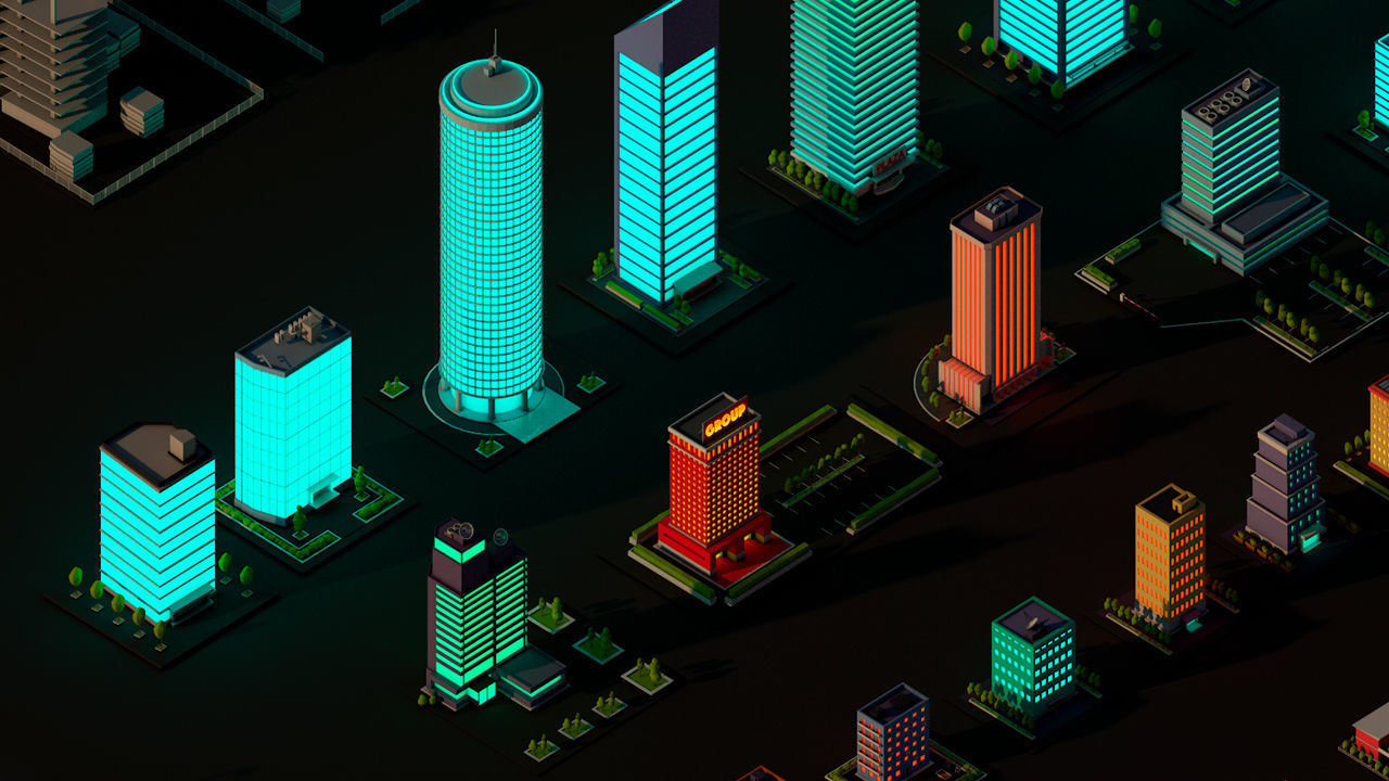 Cartoon Low Poly Night City Buildings Pack Low-poly 3D model_3