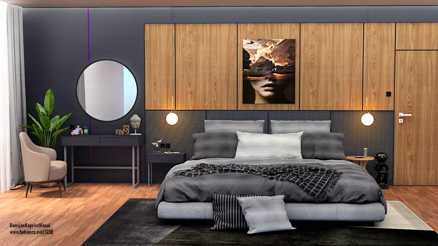 modern bedroom 3d model Low-poly 3D model_0