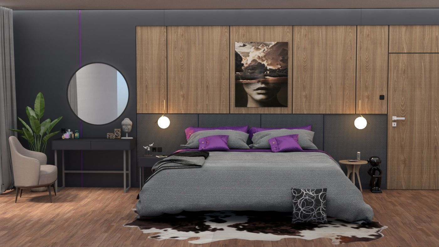 modern bedroom 3d model Low-poly 3D model_1