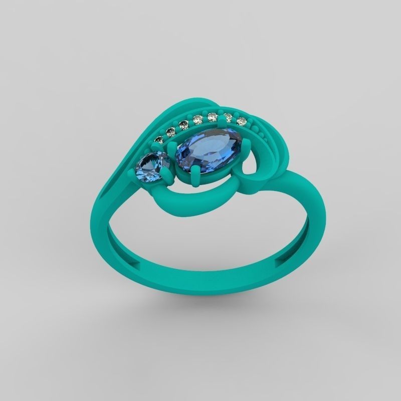 Design Women ring with gems and diamonds 3dm stl 3D print model 3D print model_51