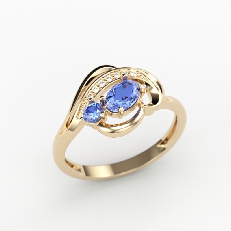 Design Women ring with gems and diamonds 3dm stl 3D print model 3D print model_6