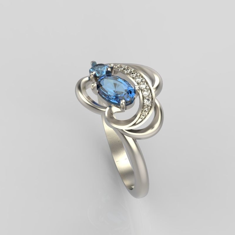 Design Women ring with gems and diamonds 3dm stl 3D print model 3D print model_32