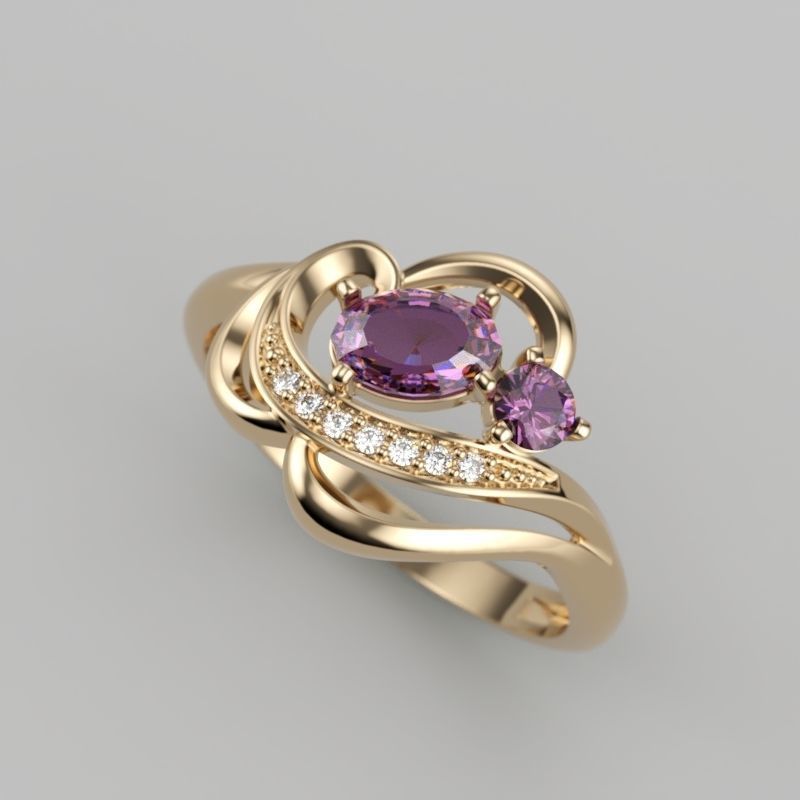 Design Women ring with gems and diamonds 3dm stl 3D print model 3D print model_14