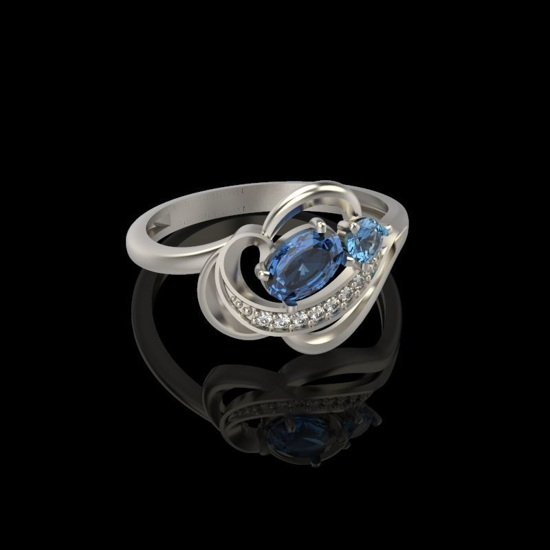 Design Women ring with gems and diamonds 3dm stl 3D print model 3D print model_19