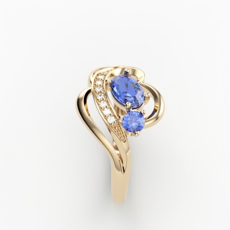 Design Women ring with gems and diamonds 3dm stl 3D print model 3D print model_7