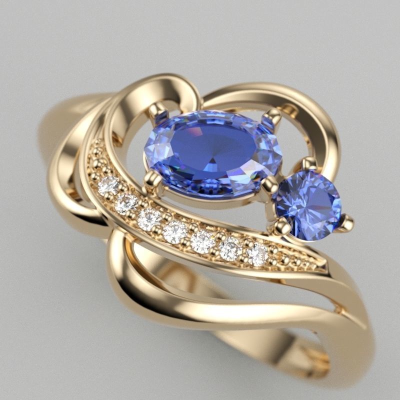 Design Women ring with gems and diamonds 3dm stl 3D print model 3D print model_3