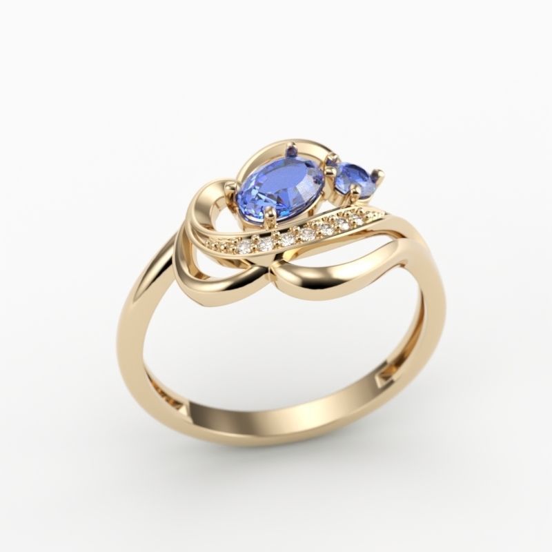 Design Women ring with gems and diamonds 3dm stl 3D print model 3D print model_8