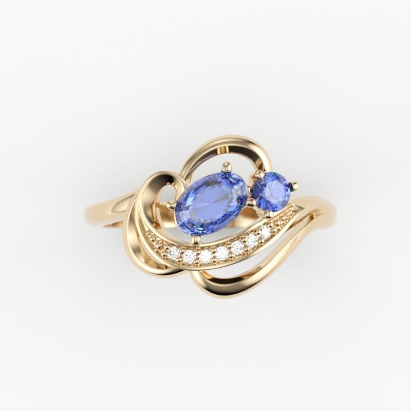 Design Women ring with gems and diamonds 3dm stl 3D print model 3D print model_5